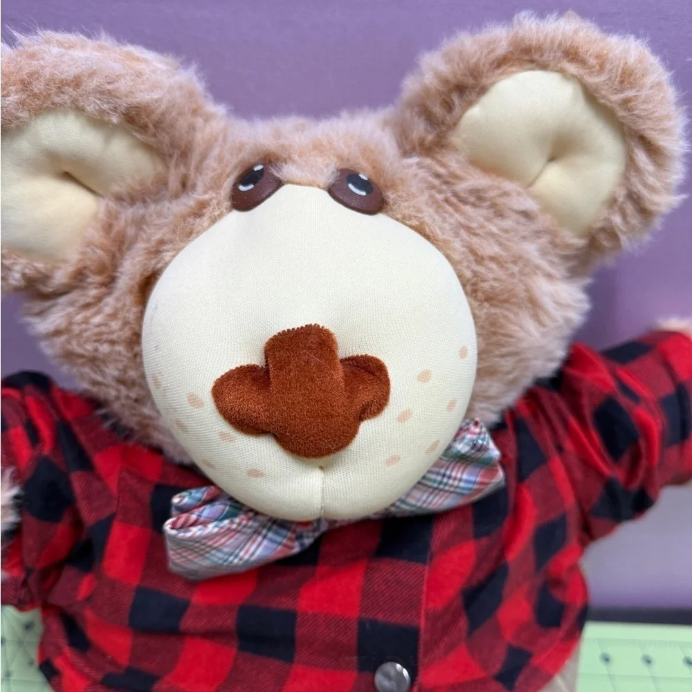 Vintage FURSKINS Red and Black Plaid Stuffed Teddy Bear